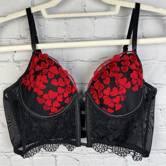 Other - Black lace red hearts wired bralette